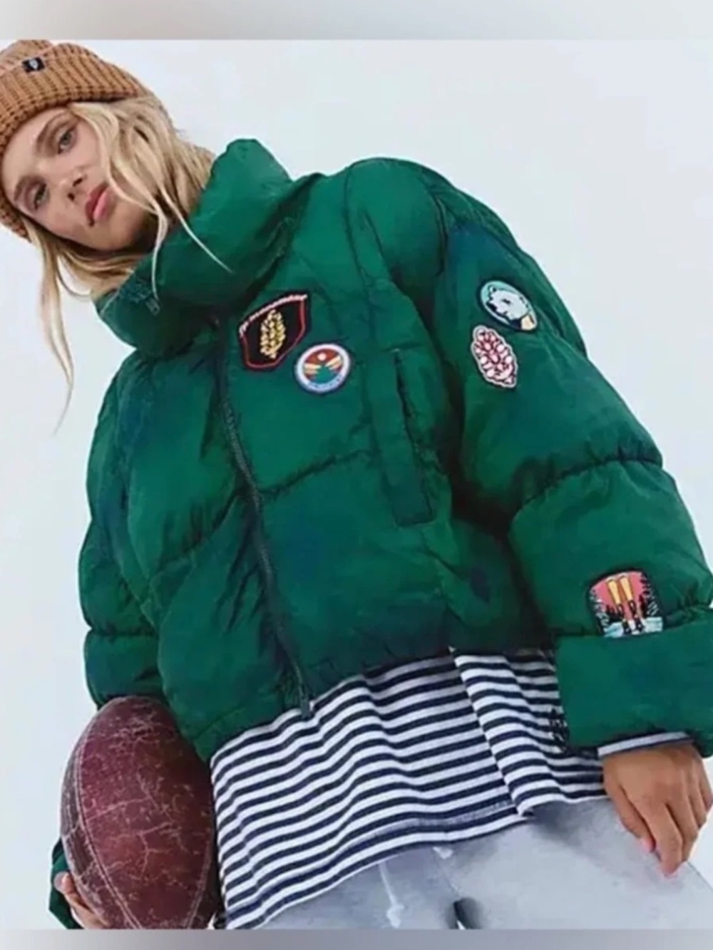 Free People in a buble patch puffer jacket green Small S evergreen